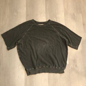 THE GREAT WOMENS SWEATSHIRT GRAY CREW CUT OFF SLEEVES PULLOVER SMALL